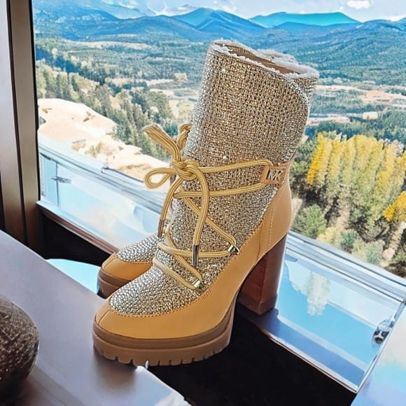 Michael Kors 'Culver' Sparkling Gold and Tan Heeled Boots
